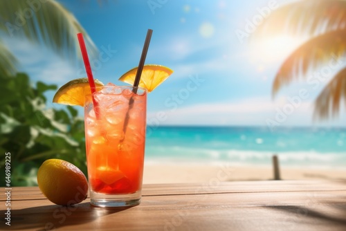 Enticing Beach cocktail mockup. Generate Ai