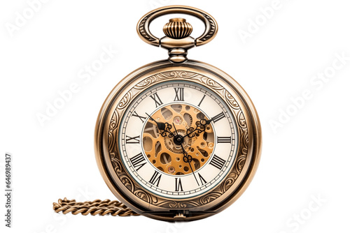 Antique Pocket Watch Isolated on Transparent Background. Generative AI.