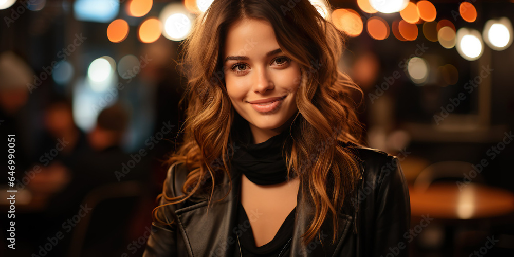 Redhead smiling woman waiting sitting in a cafe Redhead smiling woman waiting sitting in a cafe