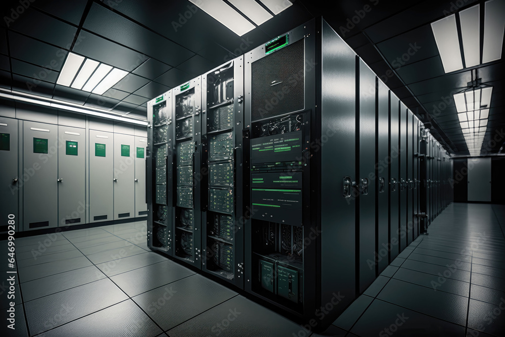 Large data center rooms with AI generation Large data center rooms with AI generation
