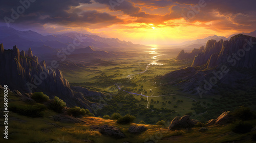 Fantasy planet. Mountain and lake at sunset © Lohan