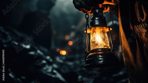 Miners lamp illuminating the dark tunnels