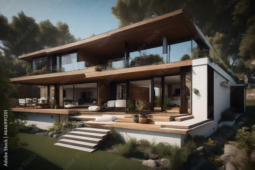 Split-level house with multiple levels and distinct living spaces - AI Generative