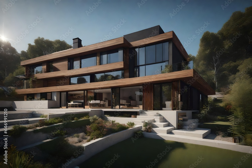Split-level house with multiple levels and distinct living spaces - AI Generative