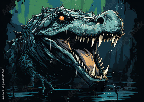 dangerous crocodile in the night illustration