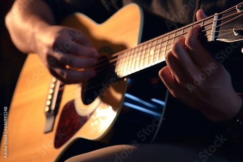 image hands playing a guitar