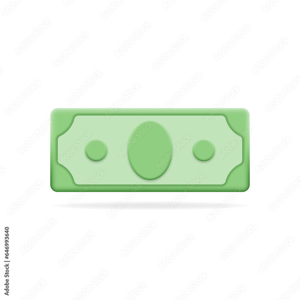 Green banknote icon. American dollar paper bill. 3d money design element for investment, business, finance success, saving, online payment concept. Vector illustration isolated on white background Green banknote icon. American dollar paper bill. 3d money design element for investment, business, finance success, saving, online payment concept. Vector illustration isolated on white background