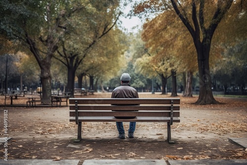 image of a lonely man sitting on a wooden bench