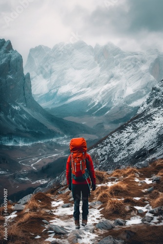image person on the mountain with a backpack