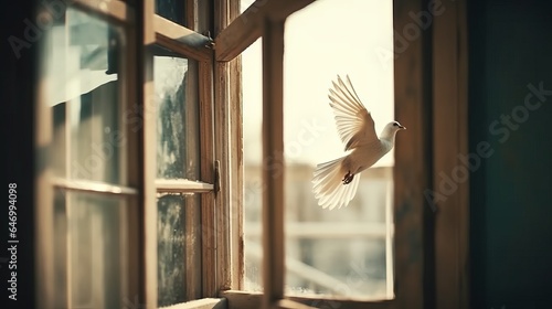 Generative, AI, escape, close, art, windows, bird silhouette, illustration, wall, window view, mood, beauty, migratory, building, beautiful, migrant, portal, closeup, freedom concept, freedom, window,
