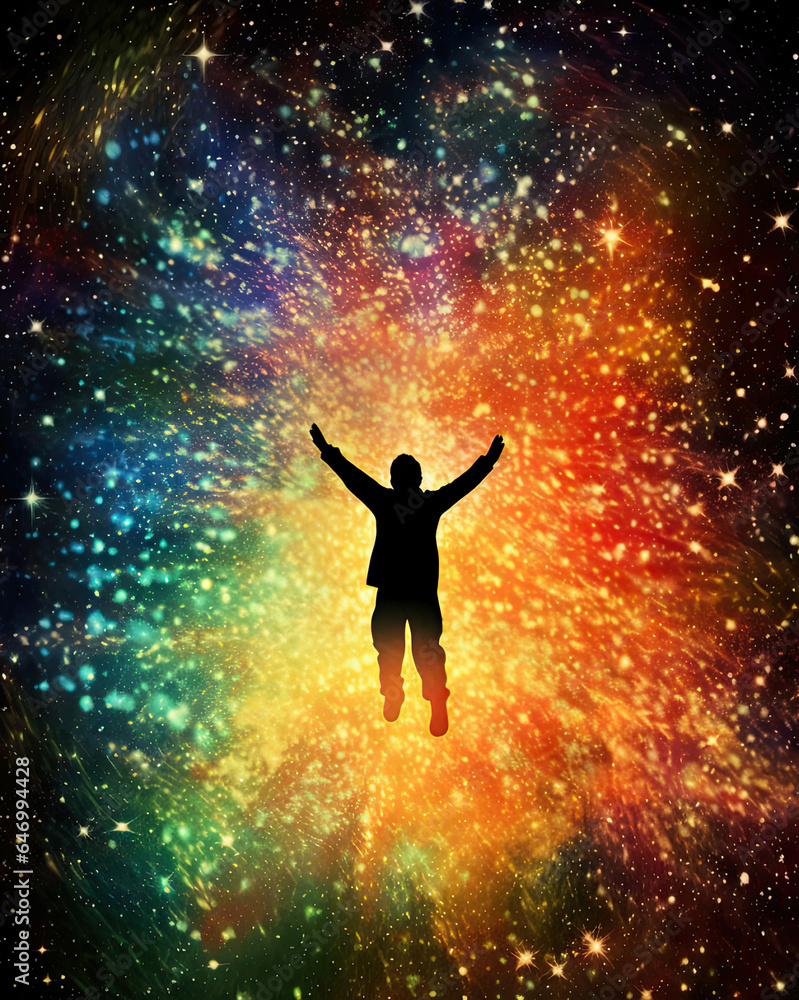 man falling into the depths of starry space man falling into the depths of starry space