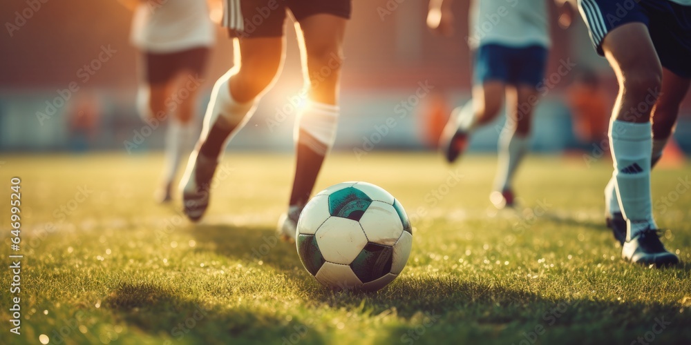 Team of soccer players playing soccer. Generative AI