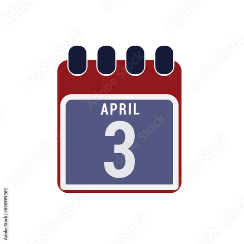 Calendar displaying page of the day 3 (third) of the April - Day 3 of the month. Illustration