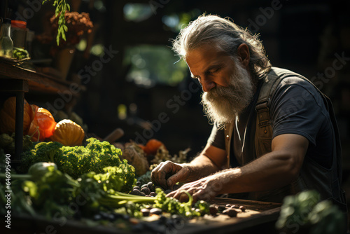 Garden Harvest. Gardener picking fresh produce from their garden, illustrating the connection to nature to be healthy. Generative Ai.