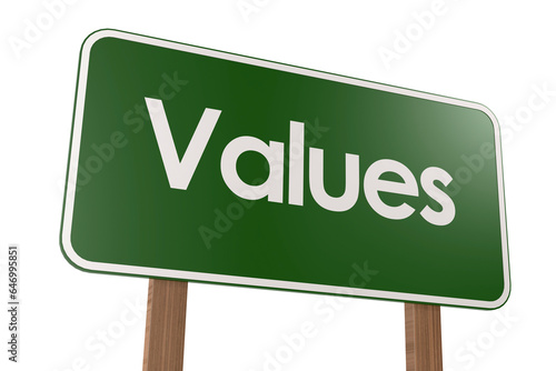 Green road sign banner with values word