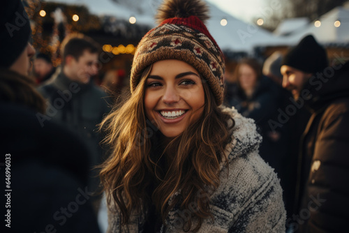 A group of friends gathers around an outdoor ice rink, enjoying a leisurely afternoon of ice skating and camaraderie. Generative Ai. © Sebastian