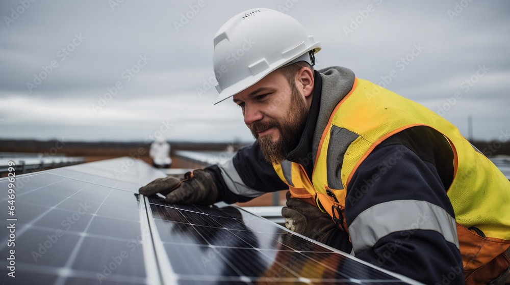 Solar Panel Engineer installing a solar panel | Renewable Energy Solar Panel Engineer installing a solar panel | Renewable Energy