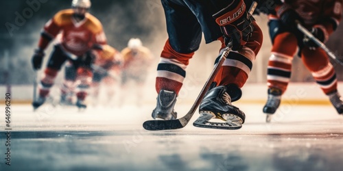 Team of hockey players playing hockey. Generative AI © piai