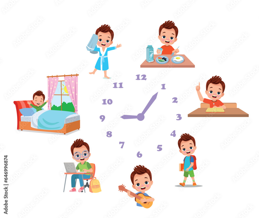 Cartoon kid daily routine activities set Cartoon kid daily routine activities set