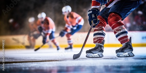 Team of hockey players playing hockey. Generative AI photo