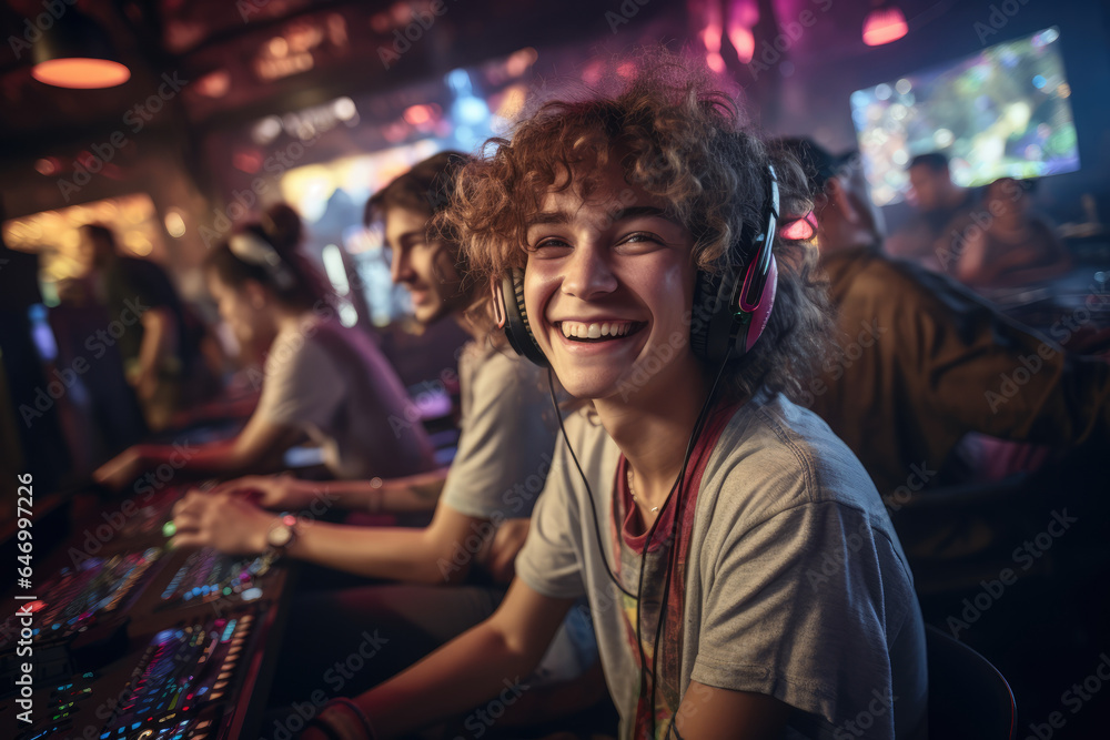 A group of gamers participating in a LAN (Local Area Network) party, enjoying multiplayer games together. Generative Ai. A group of gamers participating in a LAN (Local Area Network) party, enjoying multiplayer games together. Generative Ai.