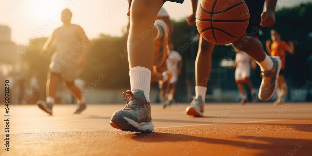 Team of players plays basketball. Generative AI