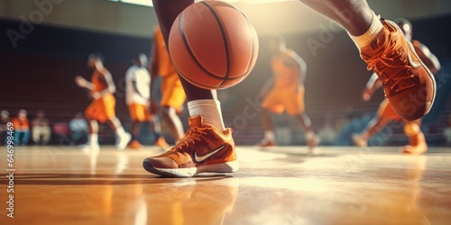 Team of players plays basketball. Generative AI © piai