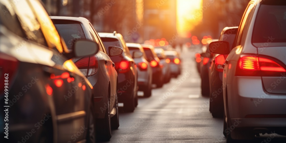 Cars in traffic jam in the center of the city. Generative AI