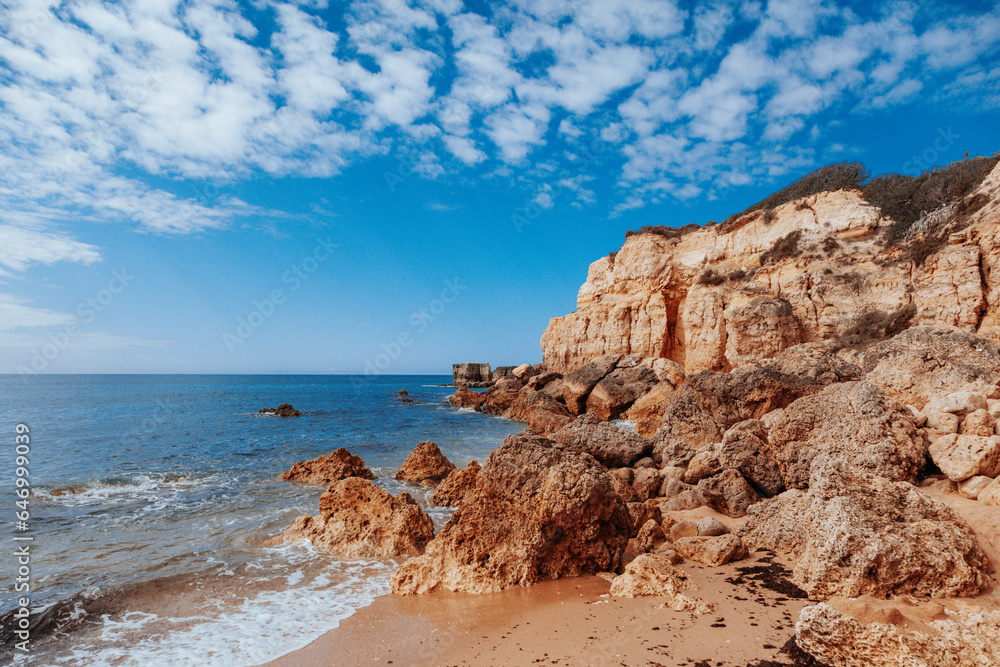 Awesome view of Albufeira Beach, panoramic , turistic Beach of castle beach, Albufeira Portugal
