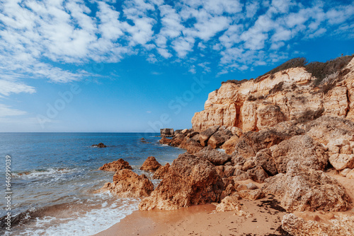 Awesome view of Albufeira Beach, panoramic , turistic Beach of castle beach, Albufeira Portugal 