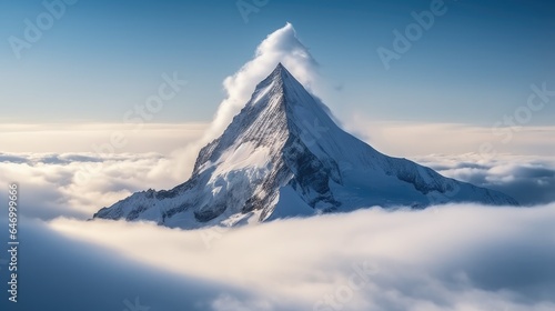 majestic snow-capped mountain peak above the clouds