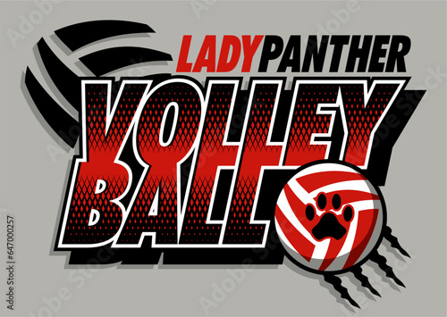 lady panther volleyball team design with ball and paw print for school, college or league sports