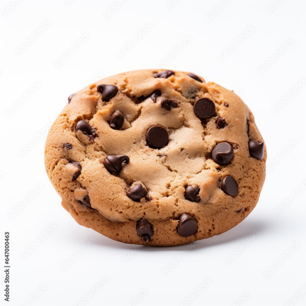 A delicious chocolate chip cookie on a clean white background A delicious chocolate chip cookie on a clean white background