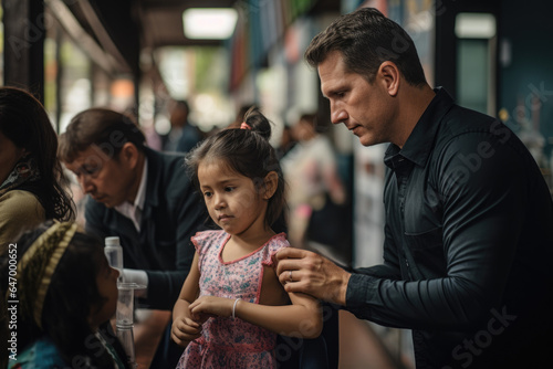 A family participating in a community vaccination event. Generative Ai.