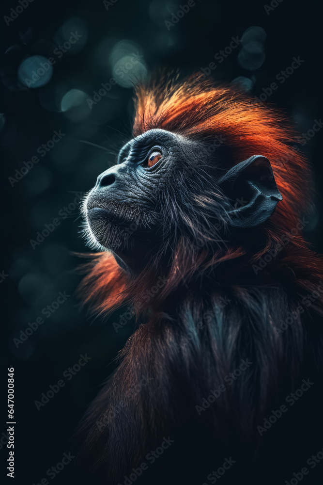 Beautiful primate in nature at sunset. Generative AI
