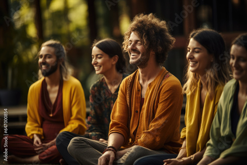 A group practicing laughter yoga, sharing joyful and laughter-filled moments. Generative Ai.