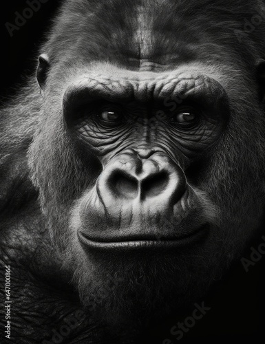 Portrait of a gorilla black and white. Generative AI