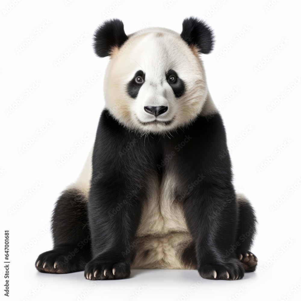 A panda bear sitting down in black and white A panda bear sitting down in black and white