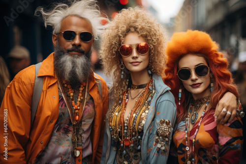 Festival Fashion. Attendees at a music festival dressed in eclectic and creative outfits, capturing the spirit of festival fashion. Generative Ai.