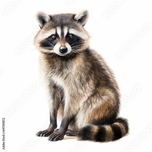 A raccoon sitting down in a charming and peaceful pose