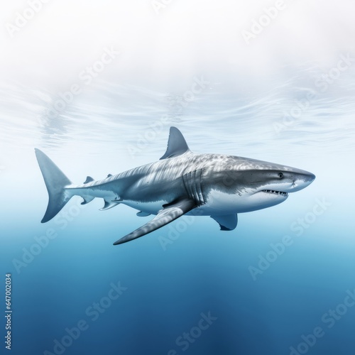 A majestic great white shark gracefully swimming in the vast ocean © LUPACO IMAGES
