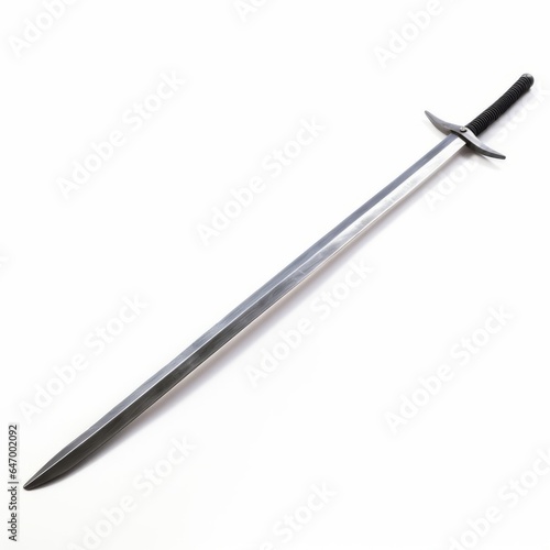 A black-handled sword on a white background