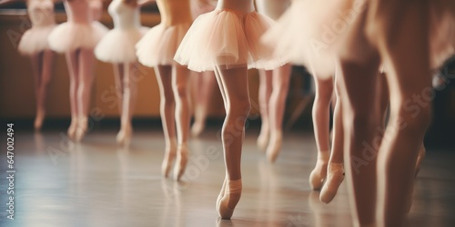 Group of ballerinas wearing pointe shoes are dancing. Generative AI