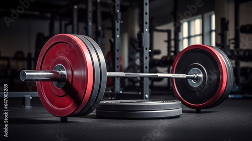 Barbell and Weight Plates on Rack in the Weightlifting Section