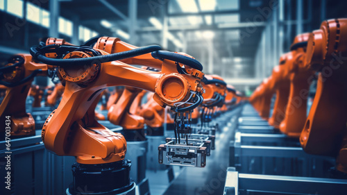 Robotic arms assembling automotive parts on a factory floor