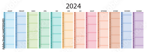 Calendar planner 2024 vector schedule month calender, organizer template. Business personal page. Modern simple illustration