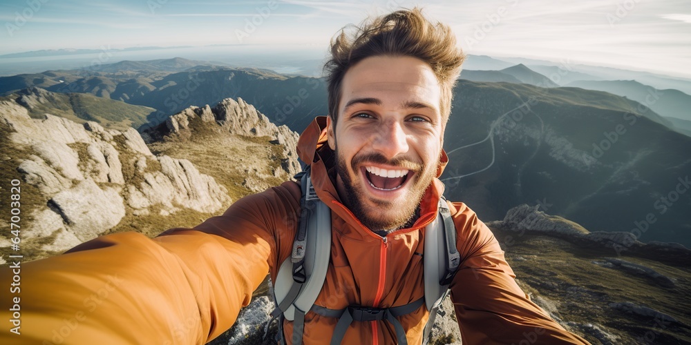 young hiker taking a selfie