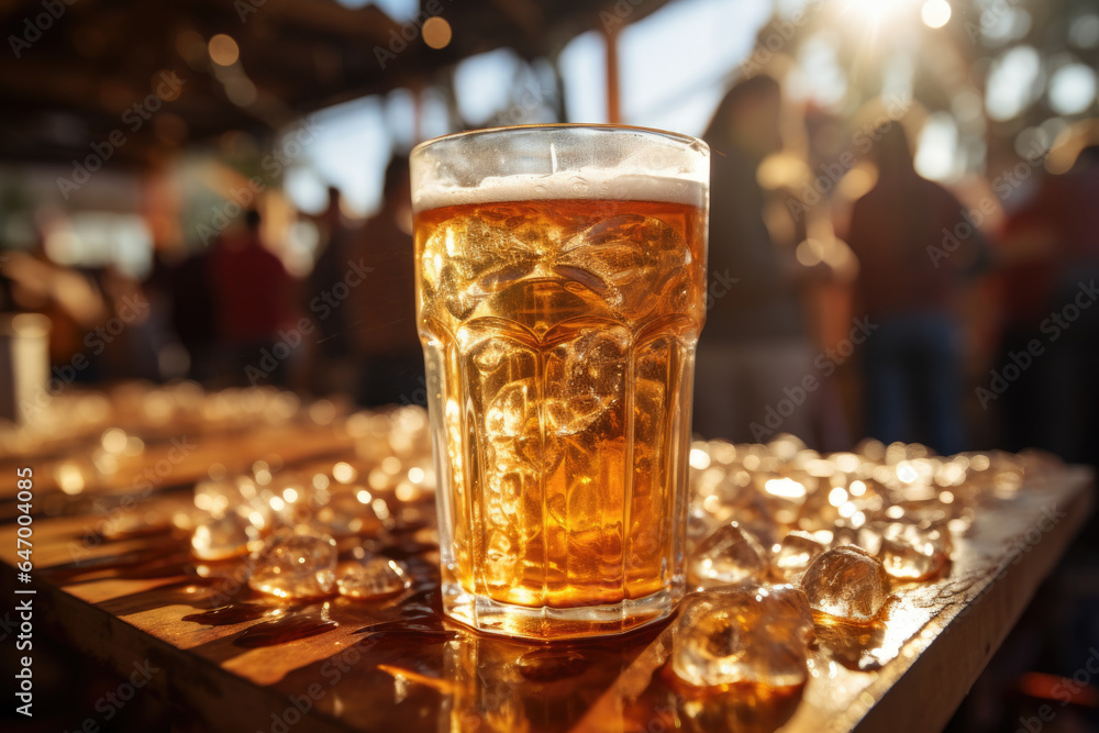 The golden hue of freshly poured beer catching the sunlight, a quintessential sight at Oktoberfest. Generative Ai. The golden hue of freshly poured beer catching the sunlight, a quintessential sight at Oktoberfest. Generative Ai.