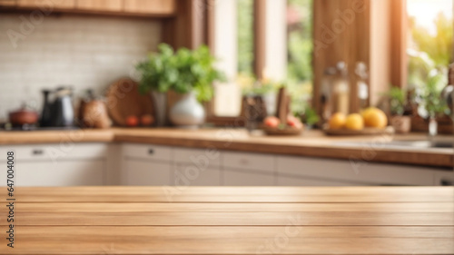 Wooden texture table top on blurred kitchen window background. For product display or design key visual layout. For showcase or montage your items or foods. Product display mock up