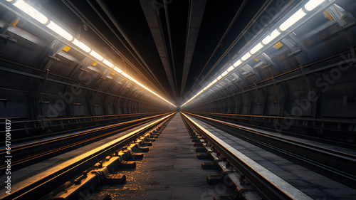 A Vanishing Perspective of Subway Tracks Inside the Tunnel